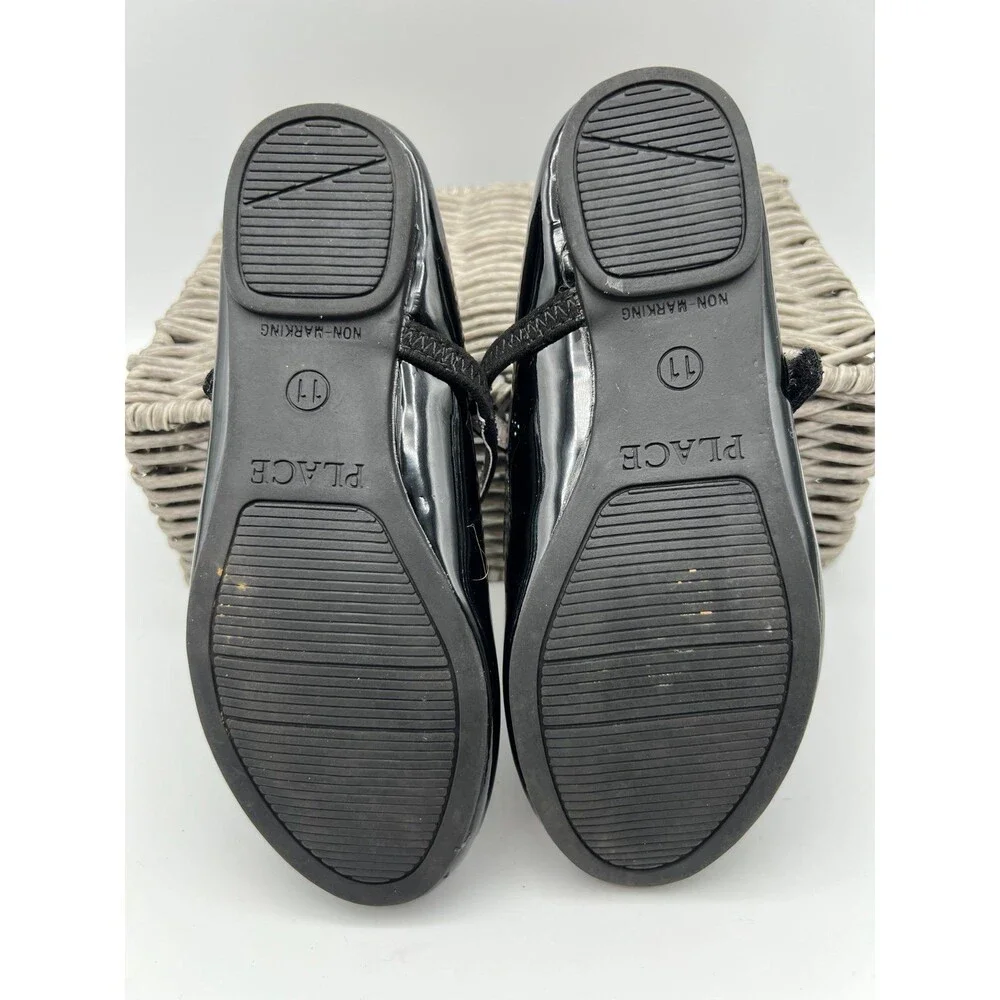The Childrens Place Girls Size 11 Black Patent Mary Jane Dress Shoes Rhinestone